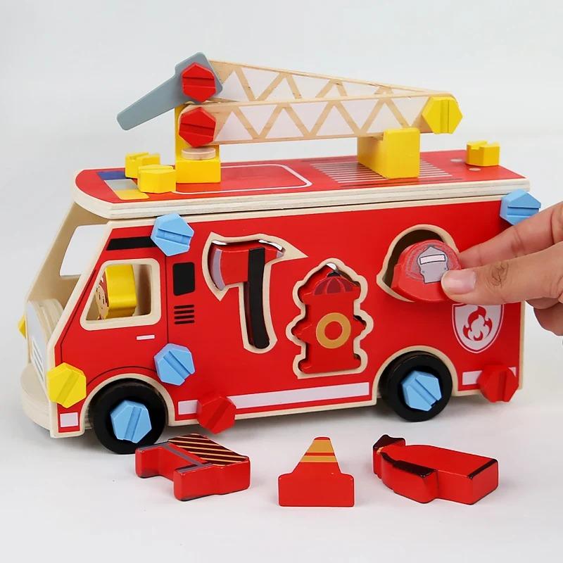 Montessori Wooden Toys Children Fire Station Police Station Simulation Toy Pretend Play Tools Construction Toy Motor Skills Kids