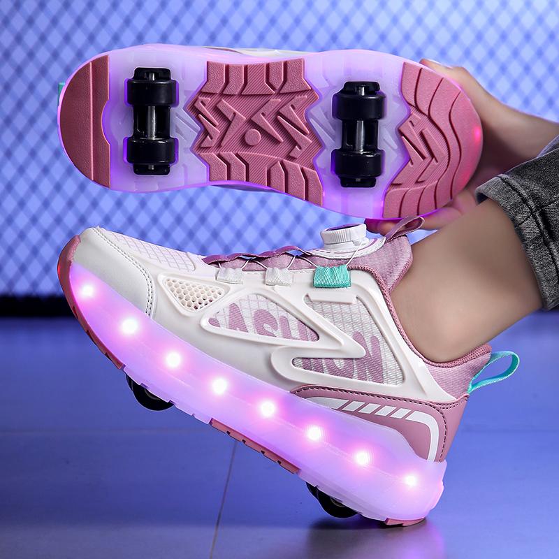 29-40 Pantofi de alergare cu patru roți pentru băieți Pantofi plați detașabili Pantofi sport luminoși USB reîncărcabili Patine cu rotile pentru fete Pantofi pentru băieți