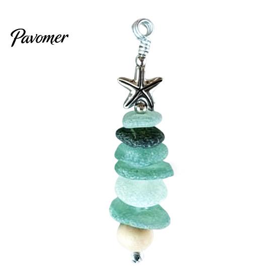 Exquisite Christmas Tree Decoration Sea Glass Ornament, Handmade Starfish Hanging Decorative Bag Charm for Vacation Decoration, Coastal Style Pendant