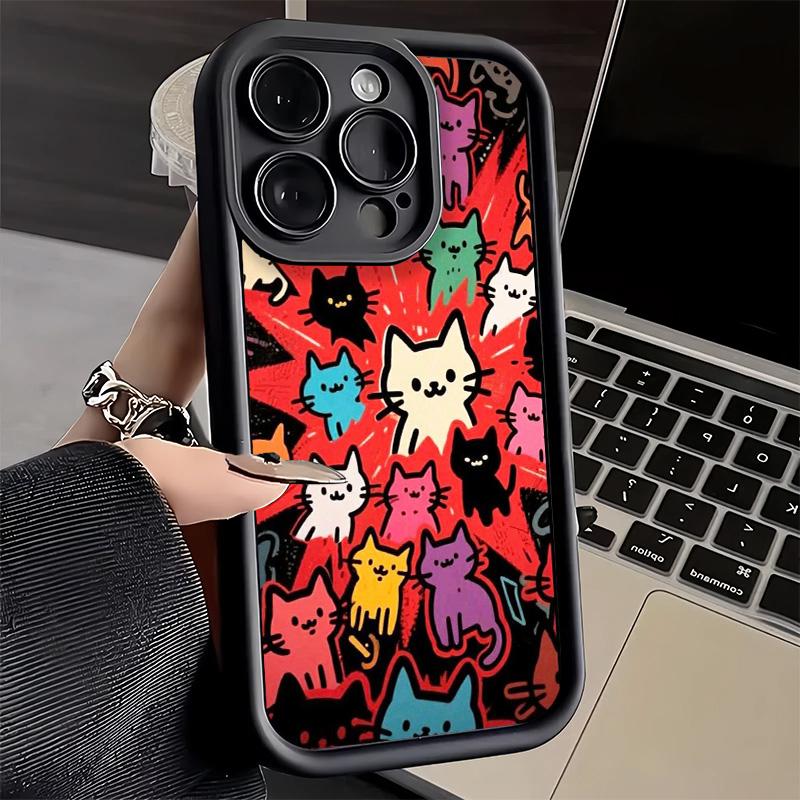Phone Case for iPhone 17 Air 16E 15 16 Pro Max Cartoon Cute Cats Theme Cover 14 Plus 13 12 Mini Soft Shell Silicone Fundas