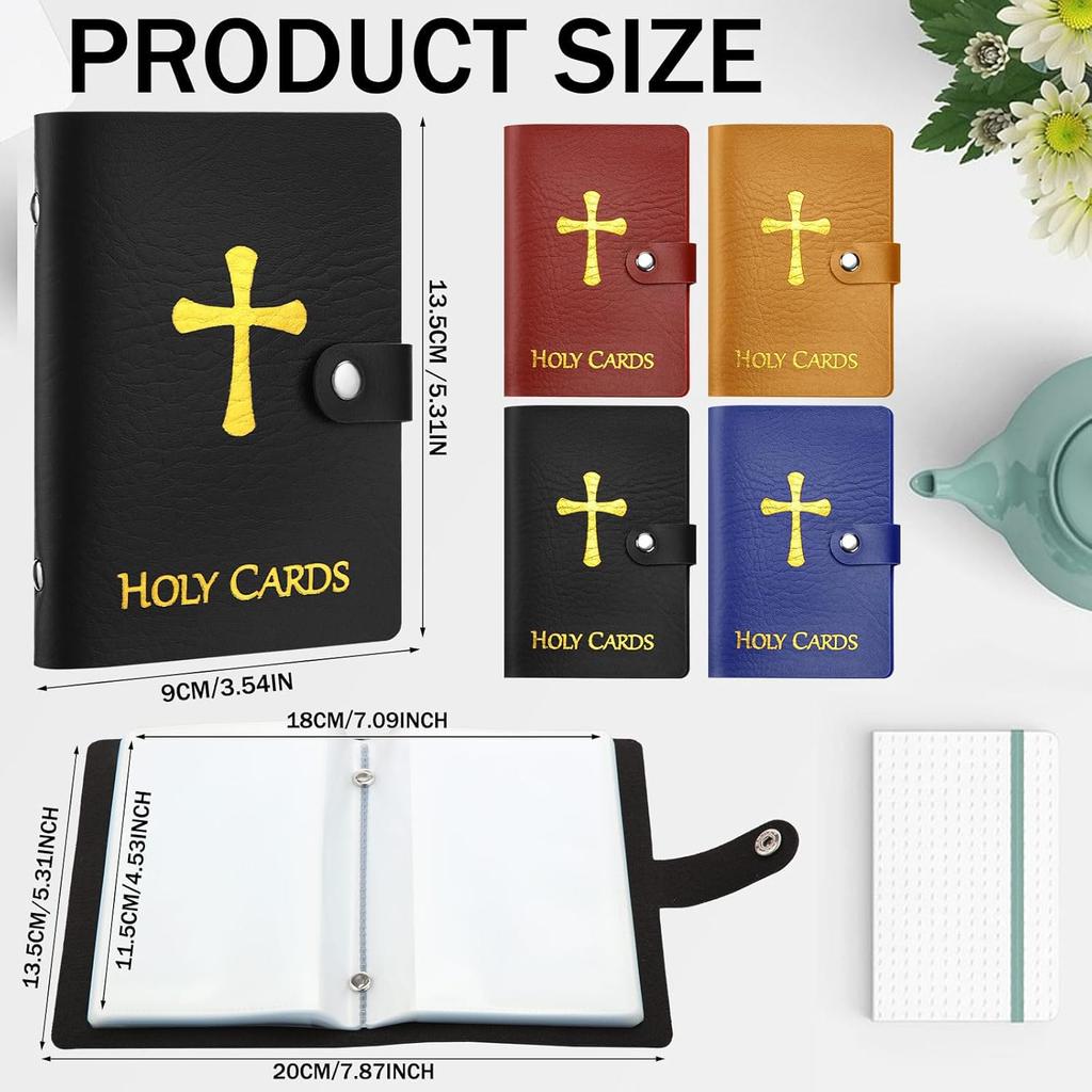 54 Catholic Prayer Card Set with Genuine Leather Holder Pocket Holy Card Organizer for Mass Daily Prayer & Religious Gifts