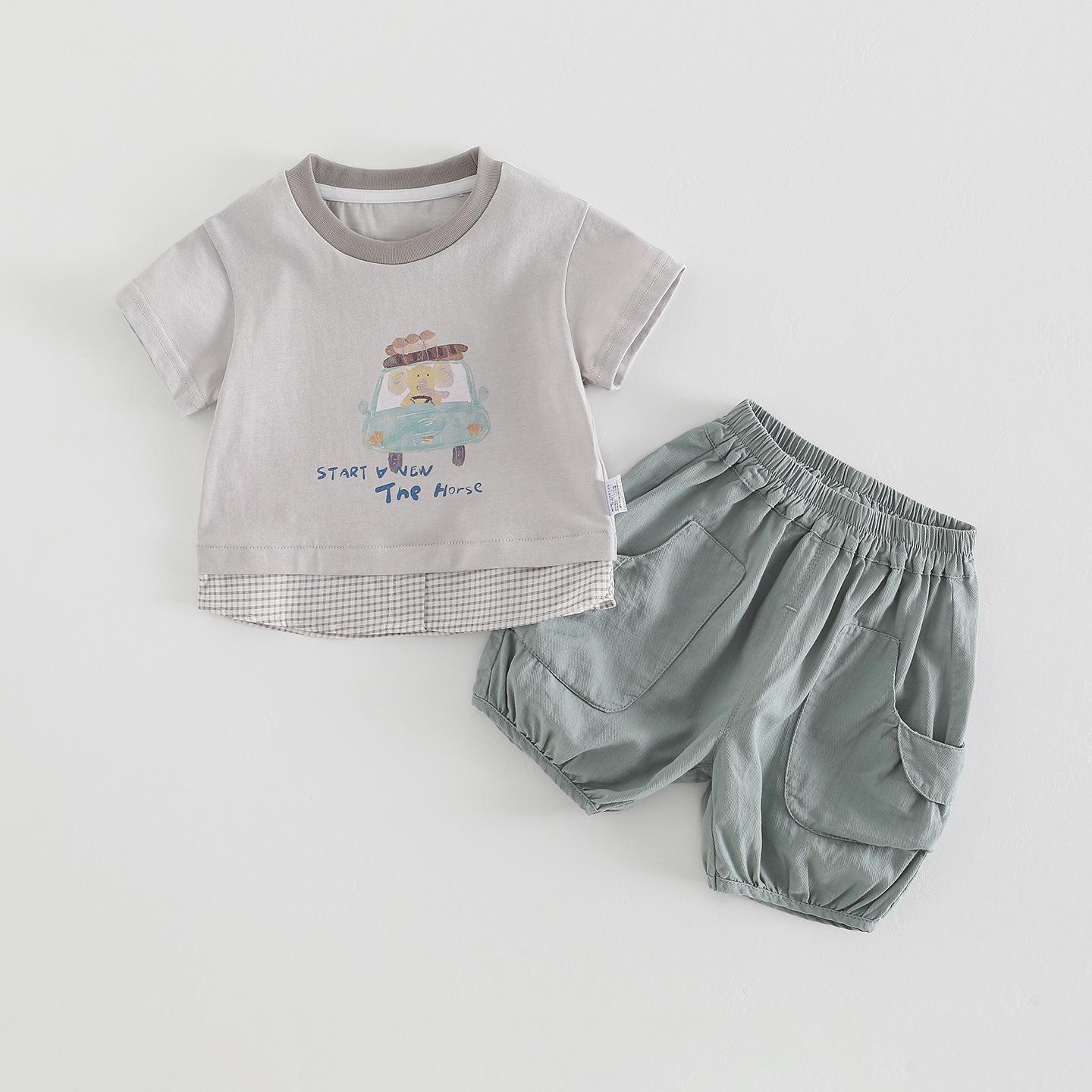 Baby Boy Korean Style Summer T-shirt & Overalls Set 100 cm