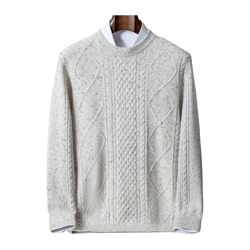 Crew neck solid color seven-needle double-strand thickened idea yarn cashmere sweater men's knitted sweater loose jumper