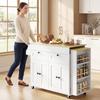 Kitchen Island with Extendable Top, Trolley on Casters, 2 Drawers, 4 Doors, White