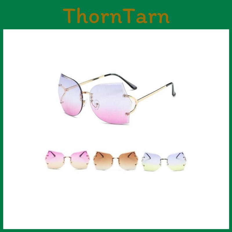 Transparent Rimless Women Glasses Oversized Clear Lens Sunglasses Gradient Color