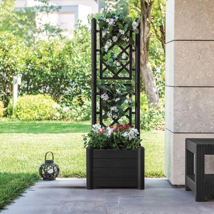 STEFANPLAST Bac a fleur carré ITALIA avec treillis - 30L - Plastique - 43x43x142h cm - Anthracite
