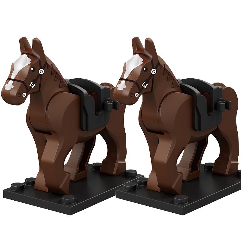Medieval Military Castle Knight Building Blocks Riding Horse Wolf Bear Animal Vest Weapon Flag Saddle Dragon Toy Brick Gift K024
