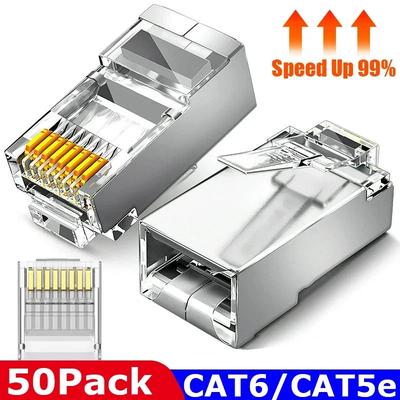 50/100 pièces Connecteur Modulaire Blindé RJ45 Cat6 Cat5e Fiche Modulaire Prises Réseau Ethernet Dorées Adaptateur de Câble Matériel PC