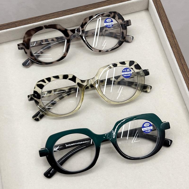 Retro Large Oval Reading Glasses Spring Leg PC Frame Presbyopia Glasses for Elderly Blocking Blue Light Presbyopia Eyeglasses