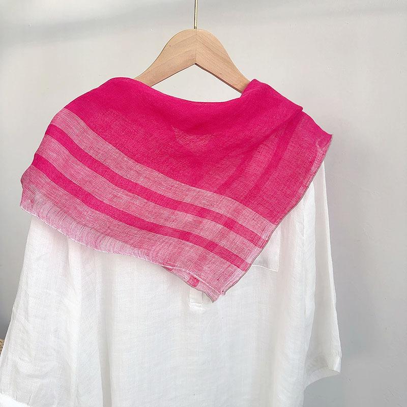 Young Women's Pink Linen Neckerchief: Versatile, Breathable, Thin Scarf for Neck Protection and Warmth