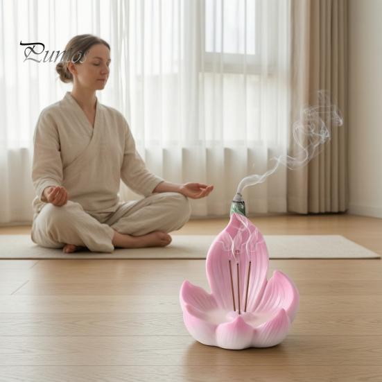 Office Stress Relief Lotus Backflow Incense Burner Holder, Resin Cone Diffuser, Desktop Spiritual Home Decor Aromatherapy Holder for Yoga Meditation
