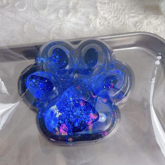 Clear Cat Paw Squeeze Toy Anxiety Stress Relief Glitter Kitten Paw Pinch Sensory Toy