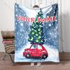 Custom Name Red Car Christmas Tree Blanket, Christmas Flannel Throw Blanket, Personalized Holiday Gift for Family