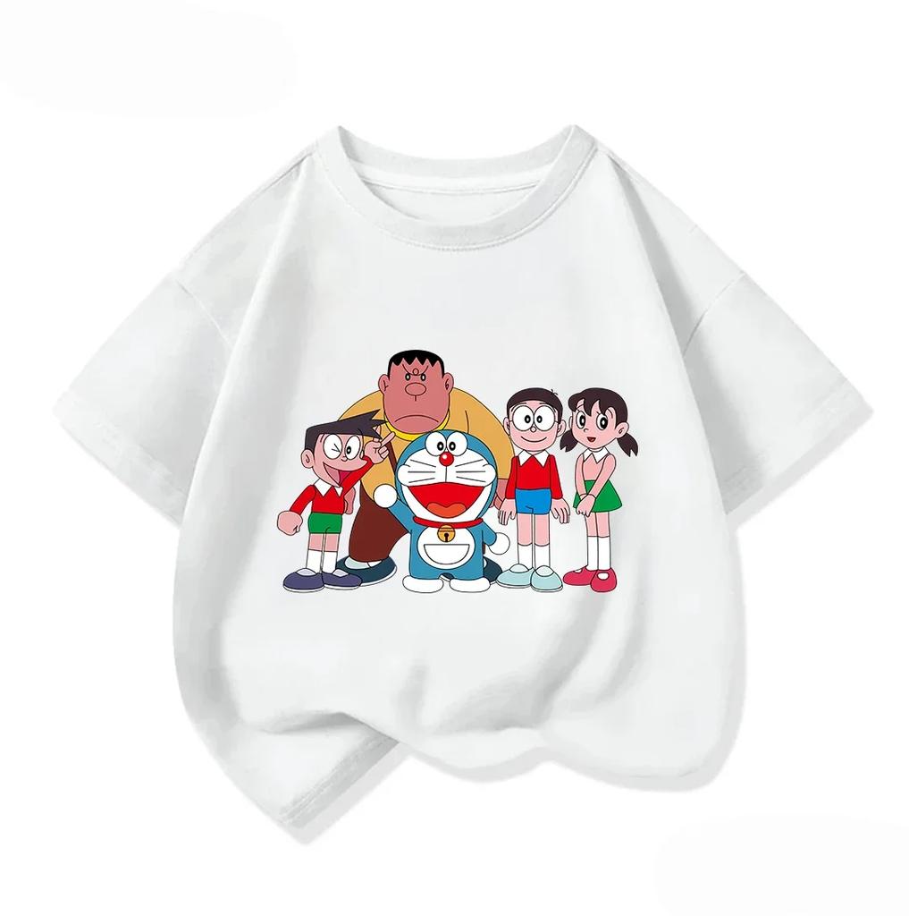 Summer Cute Short Sleeve Tee Children Lovely Cartoon Print Fashion Street Style Tops Doraemon Boys Girls Clothes 314Y