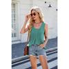 Spring and Summer Pleated Solid Color Round Neck Loose Vest T-shirt