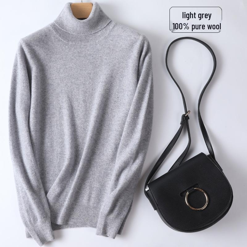 Women's 100% Pure Wool High-Neck Cashmere Sweater – Stylish Short Knitted Base Layer for Autumn/Winter