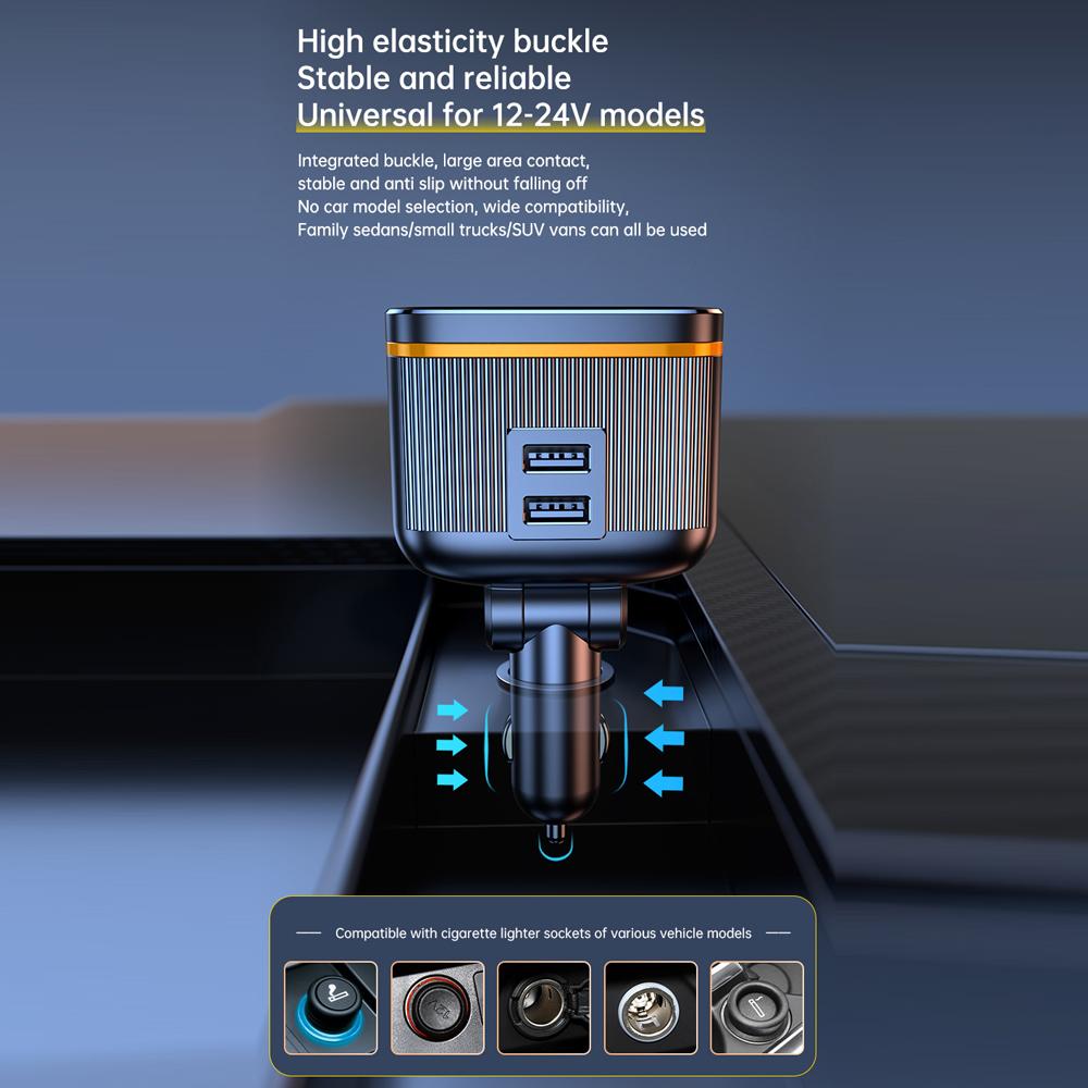 Car Chargers 145W High Power Charging Adapter 2-Socket Power Splitter 12-24V with PD45W+Type-C+2 USB Ports LED Voltage Display for Car Truck SUV
