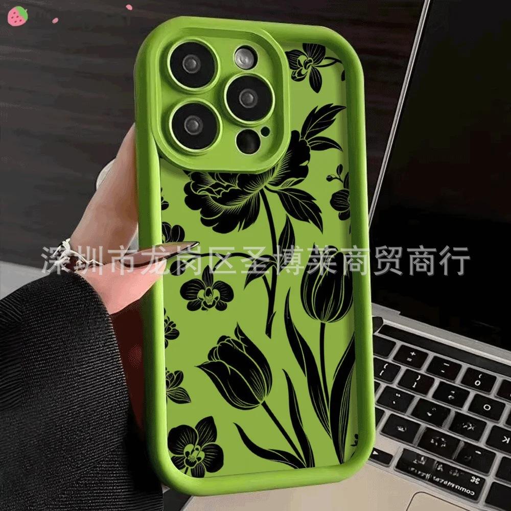Black Flower Applies To Apple 17promax Mobile Phone Case iPhone16/15 Emery 14/13 Protective Case 11