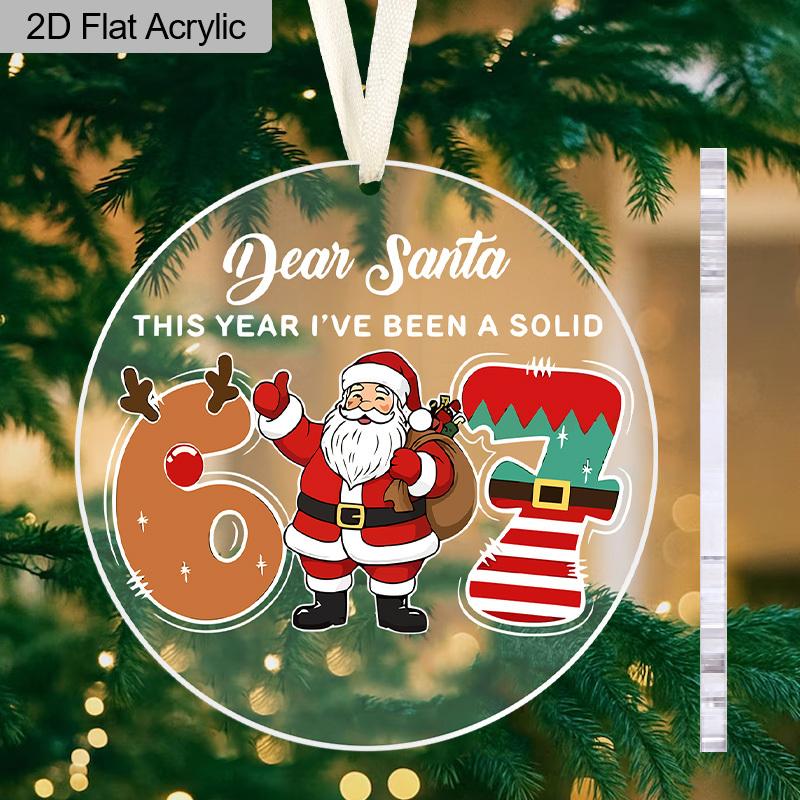 1pc '67' Santa Christmas Ornament, Santa Claus Acrylic Hanging Decor, Xmas Tree Ornament,Festive Party Decoration Keepsake