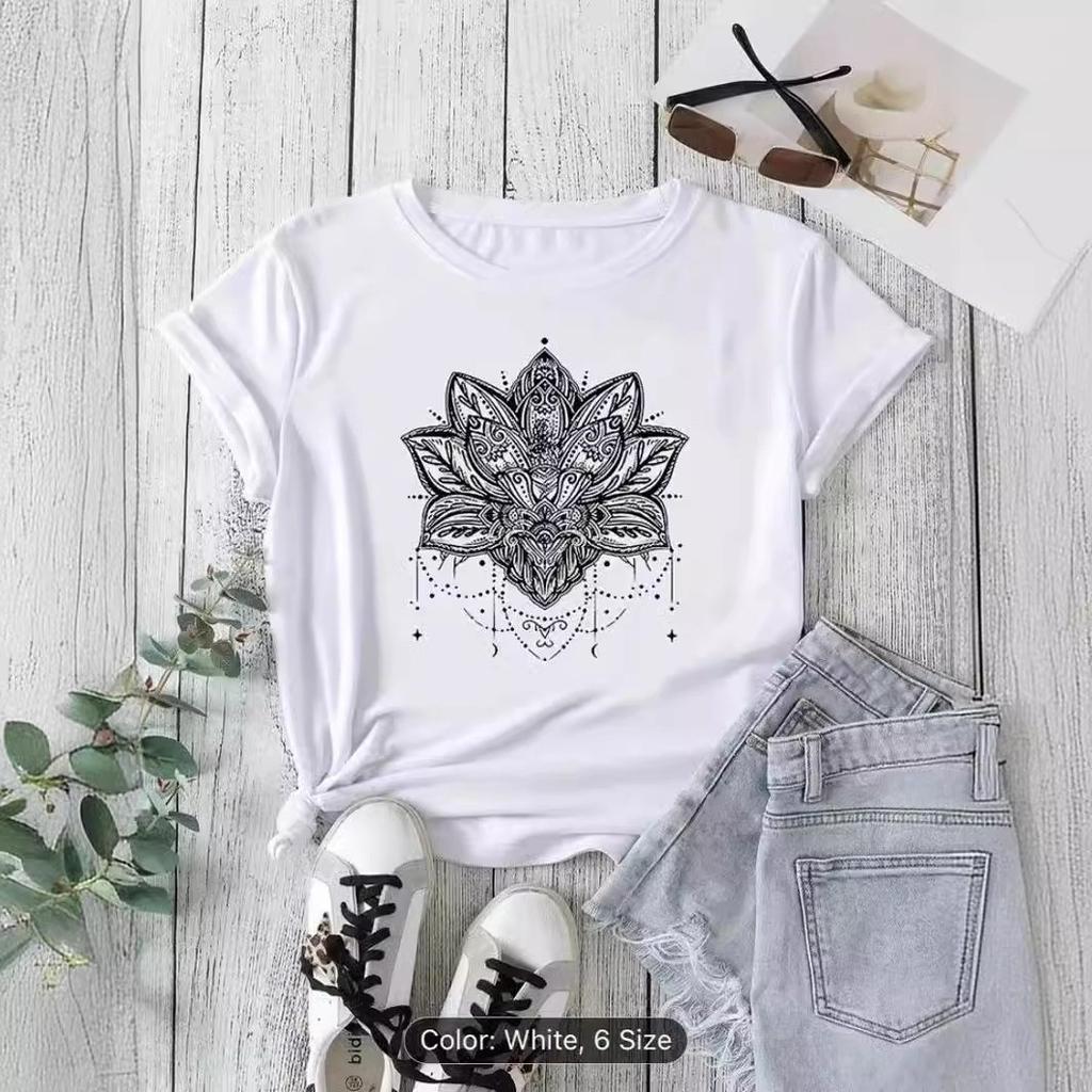 Summer Round Neck Printed Top Fashionable Casual Cute Short Sleeved Women's Pure Cotton T-shirts