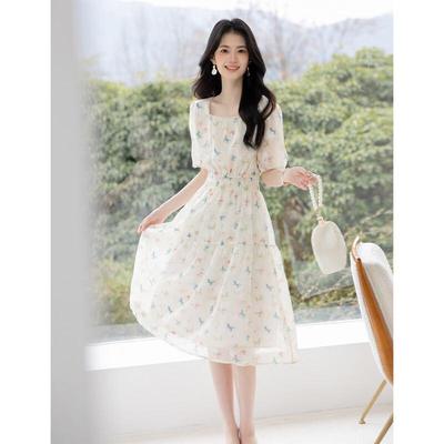 Mocana Women's Floral Short Sleeve Mid-Length Dress