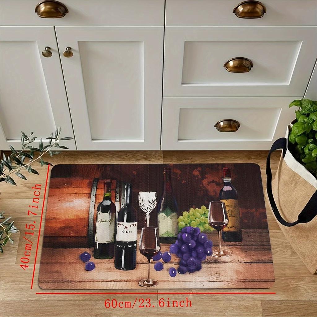 1pc Creative Wine Bottle Kitchen Mat Soft Thickened Kitchen Floor Mat Waterproof Non-slip Oil-proof Floor Mat Runner Rug