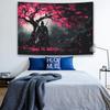 2D Japanese Warrior Tapestry Wall Art with Cherry Blossom Tree Scene