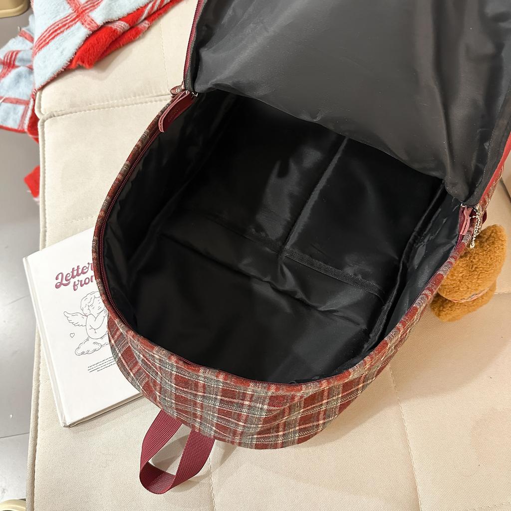 Schulrucksack Herbst und Winter Neu Retro Karo Literarischer Stil Studenten Klassenzimmer Rucksack Koreanische Ins Atmosphäre Wollrucksack