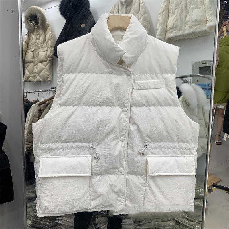 

Зима-Осень, женский однотонный теплый жилет без рукавов с воротником-стойкой, женская свободная шикарная белая куртка на утином пуху M белый