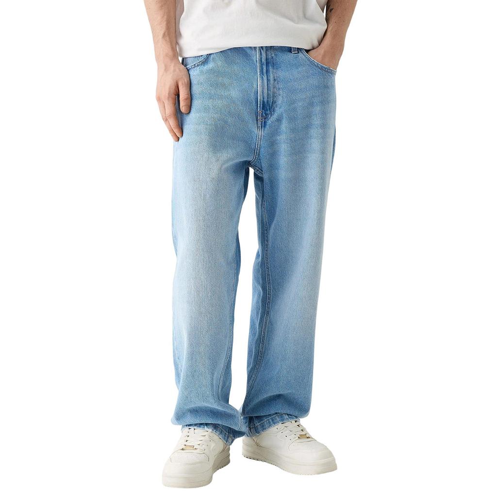 Lässige, kleine, gerade Jeans für Herren, modische Hose mit weitem Bein, einfarbige Jeans