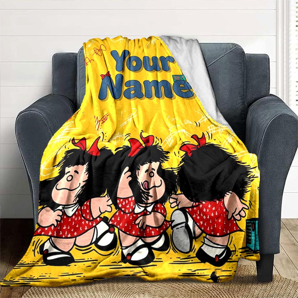 Name Custom Mafalda Print Flannel Blanket High Quality Warm Comfortable Cover for All Seasons Perfect for Gifts Home Decor