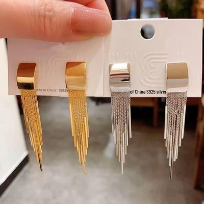 Exquisite Geometric Multi-Layer Tassel Earrings: Square Stud, Light Luxury, Versatile Fashion Statement