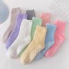 5/10 Paia Calzini Casual Autunnali Invernali Ispessiti Caldi in Pile Corallo per Donna Colore Unito Antiscivolo Senza Perdita di Pelo Calzini da Casa Casual a Mezza Gamba da Donna
