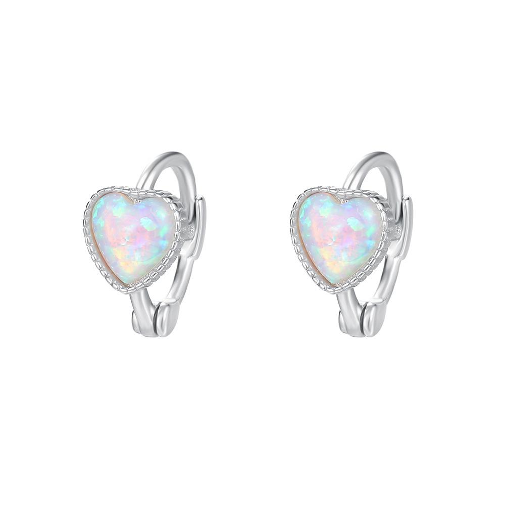 Fashionable Exquisite Heart Simulate Opal Earrings 925 Sterling Silver Jewelry for Women Hypoallergenic Gift