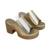 2026 Women's Gold Chunky Heel Summer Slippers: French-Style High Platform Sandals