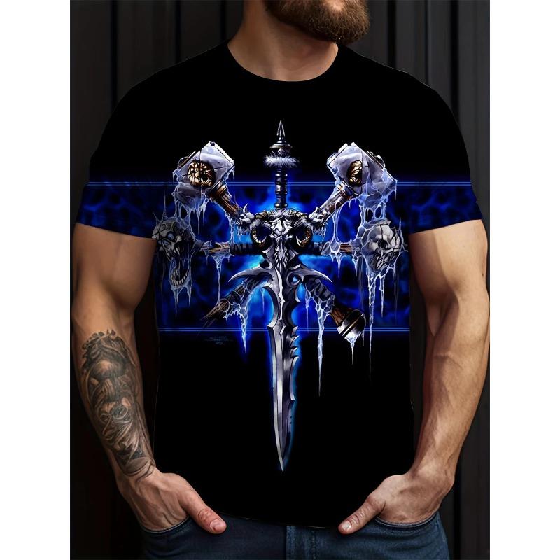 Herren T-Shirt Neuheit Totenkopf 3D Druck Kurzarm T-Shirt Tops Punk Stil Rundhals T-Shirt Sommer Outdoor Übergroße Kleidung