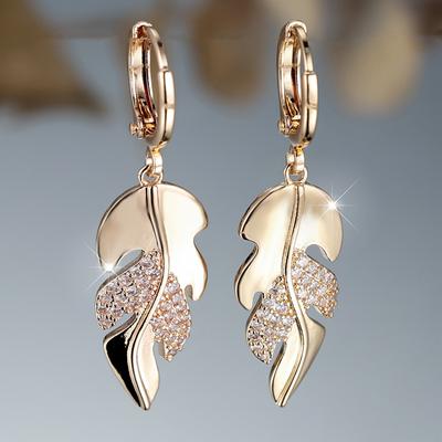 Semplici orecchini pendenti a forma di foglia in zircone bianco, colore oro vintage, gioielli da sposa per donne ragazze