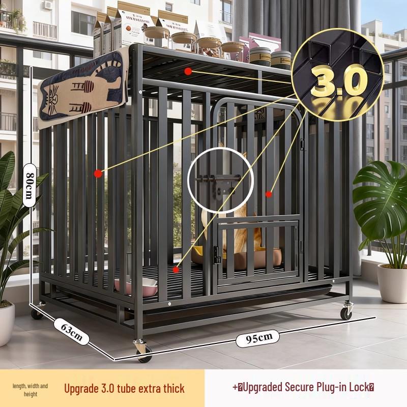 Medium & Large Dog Indoor Kennel with Full Square Tube Design and Built-in Toilet
