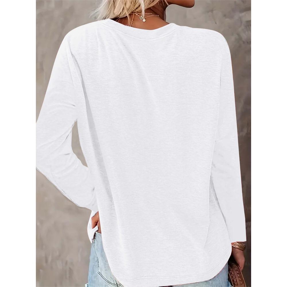 Women's fashionable long-sleeve printed crewneck T-shirt, ladies' autumn and winter casual long-sleeve shirts