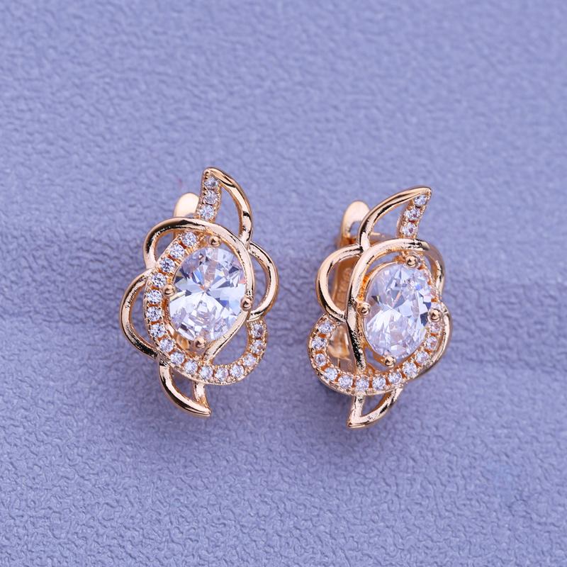 MINTHA Clip Earrings Trendy Rose Gold Color Wedding Daily Fashion Jewelry Cubic Zirconia Earrings For Women Bridal Round Earrings