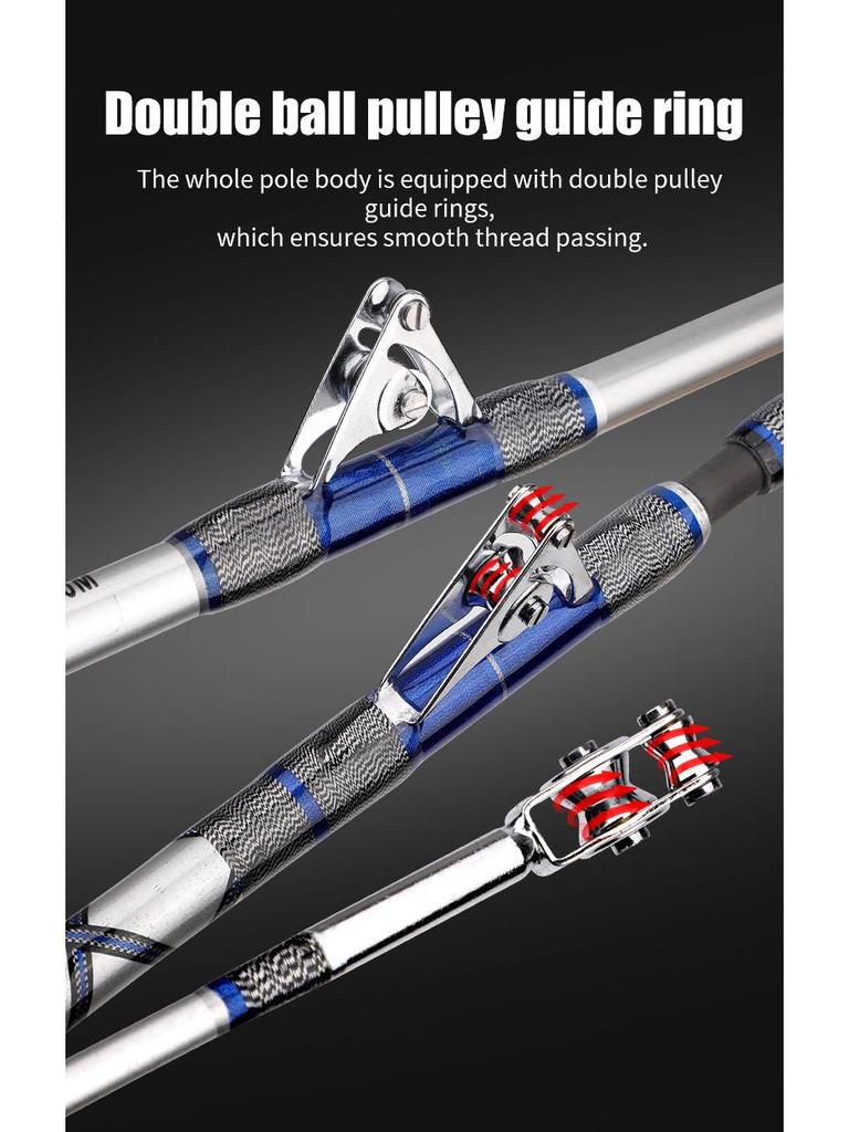 Double Roller Fishing Rod with Metal Reel Seat for Sea Trolling