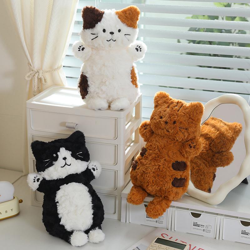 30cm Kawaii Kitten Cookie Plush Pillow Stuffed 3-color Black Brown Cartoon Cat Animal Toy Sleeping Overnight Companion Gift