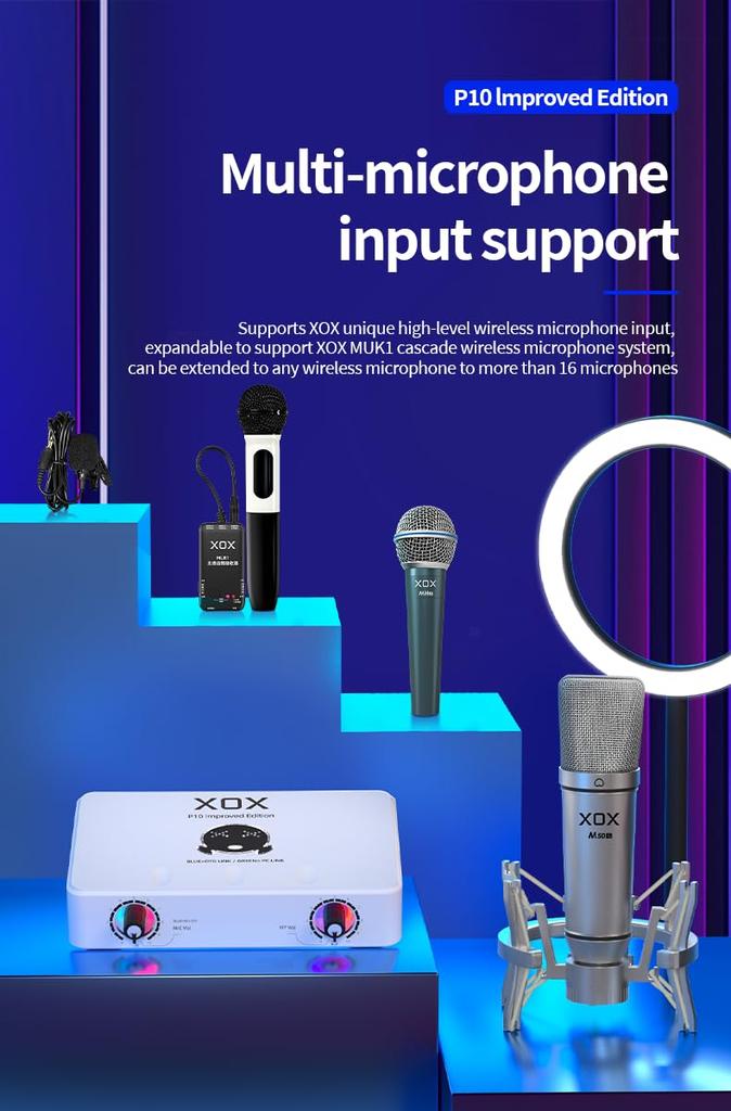 XOX P10 USB Audio Interface for Recording with Software Panel for and Independent Volume LED USB Audio 48V Phantom Power Studio-Quality Streaming,