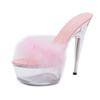 2025 Hairy Sexy Super High Heel Shoes 15CM Thin Heel Platform Slippers Transparent Crystal Shoes Wedding Shoes Women's Slippers