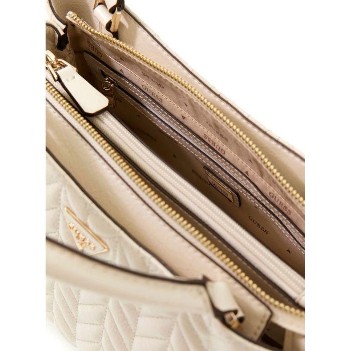 GUESS Sac à main crème pour femme - Cheryl Triple Compartment Satchel Stone 338815