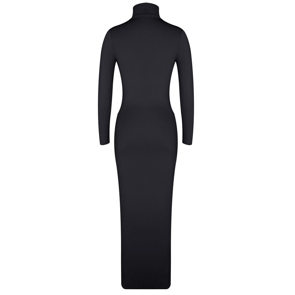 Women's Muslim Plus Size Conservative Turtleneck Color Long Sleeve Dress