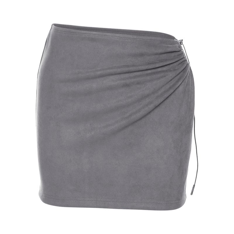 

# Sisjuly# Fancy Drag Cool Sexy Chic Single Side Ruched Silm Hollow Thin All-Match Tutu Female Gray S