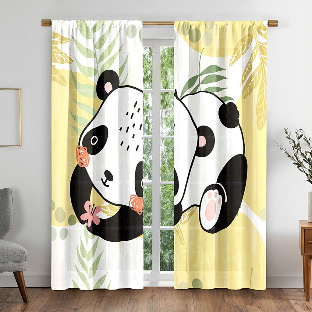 Cartoon Animation Panda Animal Window Curtains in Kids Bedroom Living Room Hall Treatments Kitchen Home Decor Drapes Blinds 2Pcs