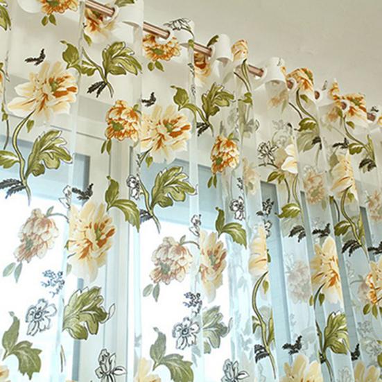 Embroidered Peony Window Room Divider Curtain Line Hanging On Rod Door Valance