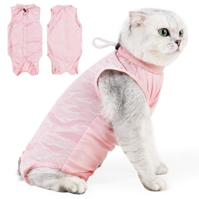 Cats Recovery Suit Breathable Kitten Bodysuit for Post Operations and Spay Care Anti Lick Abdominal Wound Protective